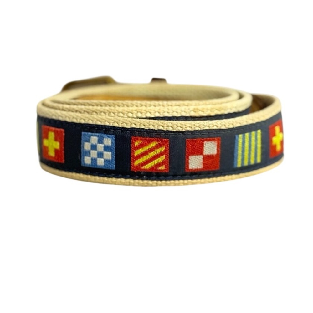 Navy & Cream Nautical 36 Signal Flag Webbed Belt measures 40" brass buckle